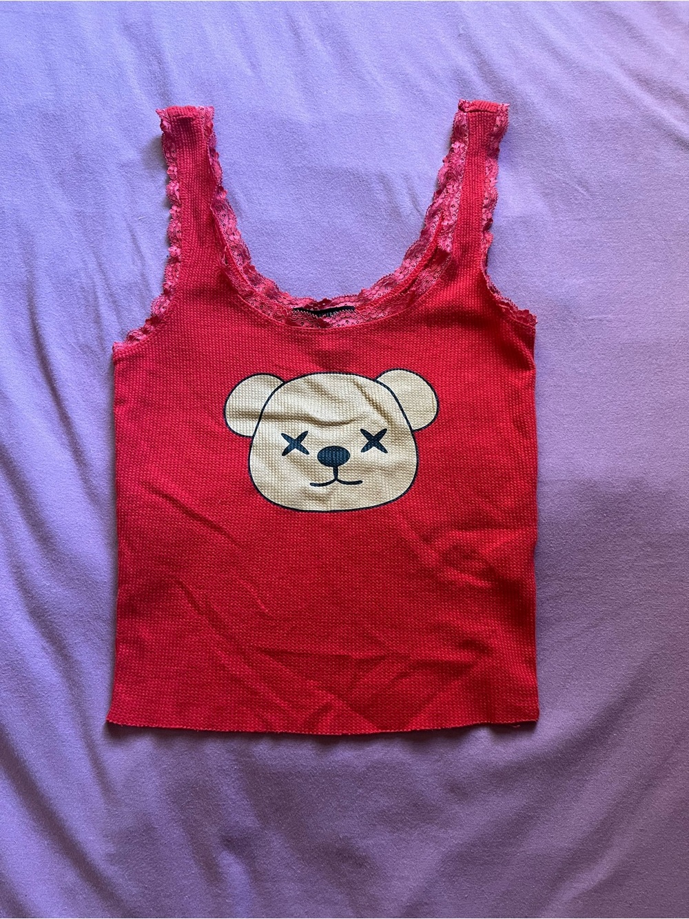 Red Lace-Trim Bear Tank Top - Women